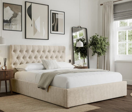 Venice Comfort Tufted Upholstered Large Twin Size ( Mattress Size 140 X 190 CM ) Beige Color Bed Size 202 L X  148 W ( Mattress Sold Separately ) Headboard Height 125 CM