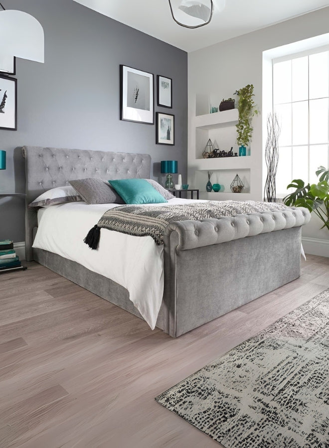 Blissful Bloom Tufted Upholstered Large Twin Size ( Mattress Size 140 X 190 CM ) Grey Color Bed Size 204 L X  148 W ( Mattress Sold Separately ) Headboard Height 125 CM