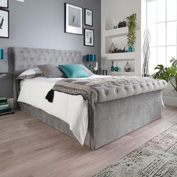 Blissful Bloom Tufted Upholstered Large Twin Size ( Mattress Size 140 X 190 CM ) Grey Color Bed Size 204 L X  148 W ( Mattress Sold Separately ) Headboard Height 125 CM