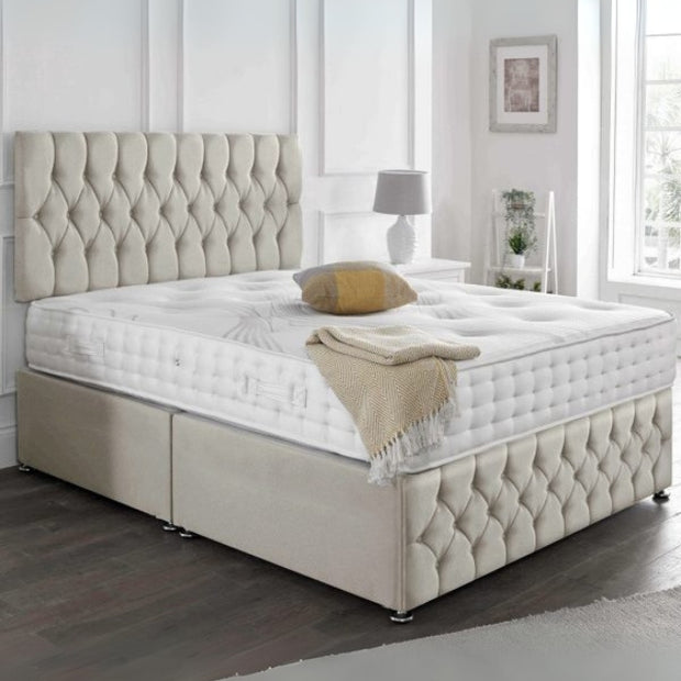 Celestial Nest Tufted Upholstered Large Twin Size ( Mattress Size 140 X 190 CM ) Beige Color Bed Size 196 L X  140 W ( Mattress Sold Separately ) Headboard Height 125 CM