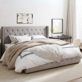 Aurelia Tufted Large Twin Size ( Mattress Size 140 X 190 CM ) Brown Color Bed Size 156 W X 207 L CM (Mattress Sold Separately)