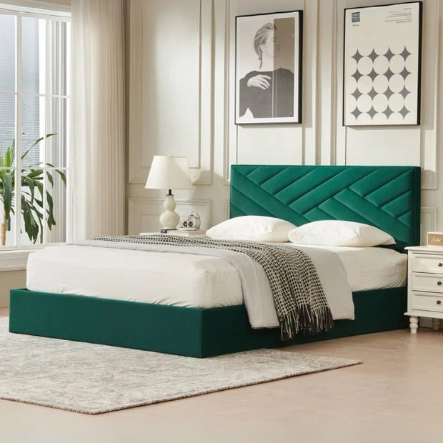 Celestia Tufted Large Twin Size ( Mattress Size 140 X 190 CM ) Green Color Bed Size 148 W X 205 L CM (Mattress Sold Separately)