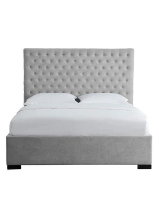 Velvet Light Tufted Upholstered Grey Color Bed