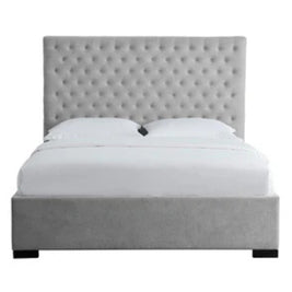 Velvet Light Tufted Upholstered Grey Color Bed
