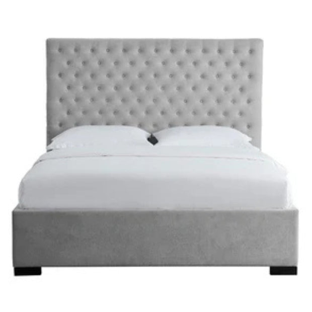 Velvet Light Tufted Upholstered Grey Color Bed