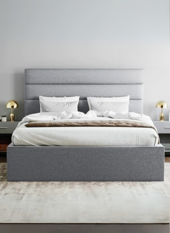 Lush Lounge Upholstered Large Twin Size ( Mattress Size 140 X 190 CM ) Grey Color Bed Size 202 L X  148 W ( Mattress Sold Separately ) Headboard Height 125 CM