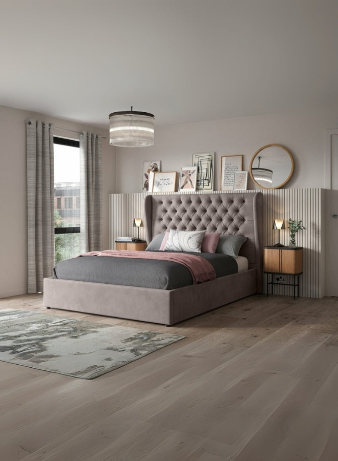 Radiant Dreams Tufted Upholstered Large Twin Size ( Mattress Size 140 X 190 CM ) Dark Pink Color Bed Size 202 L X  148 W ( Mattress Sold Separately ) Headboard Height 125 CM