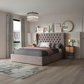 Radiant Dreams Tufted Upholstered Large Twin Size ( Mattress Size 140 X 190 CM ) Dark Pink Color Bed Size 202 L X  148 W ( Mattress Sold Separately ) Headboard Height 125 CM