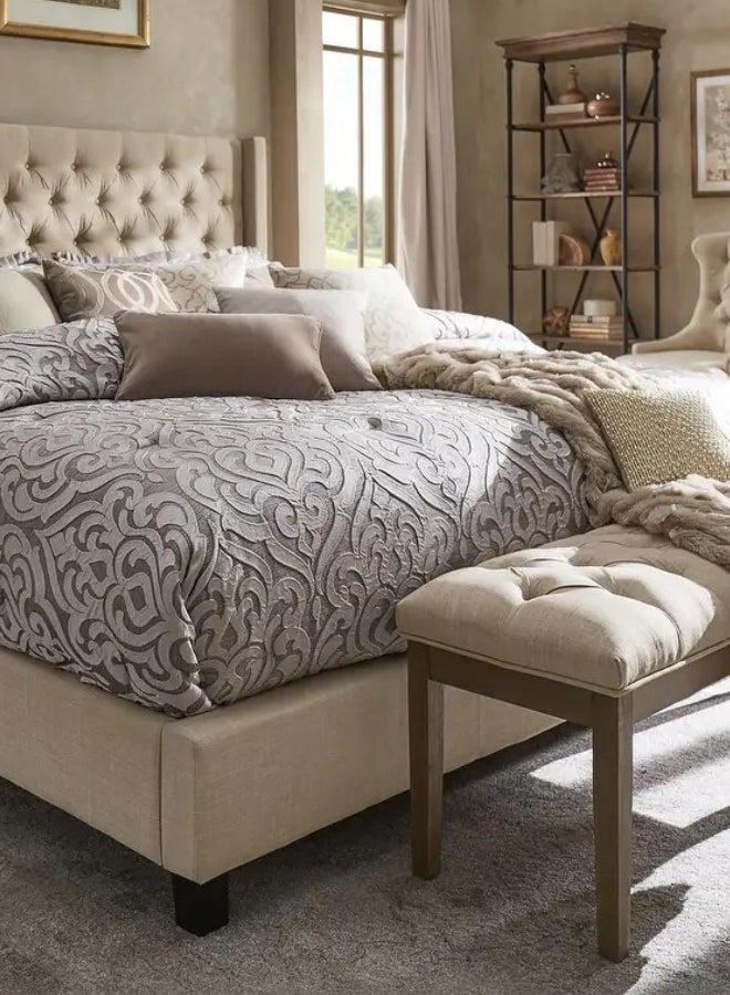 Aureus Tufted Beige Color Bed
