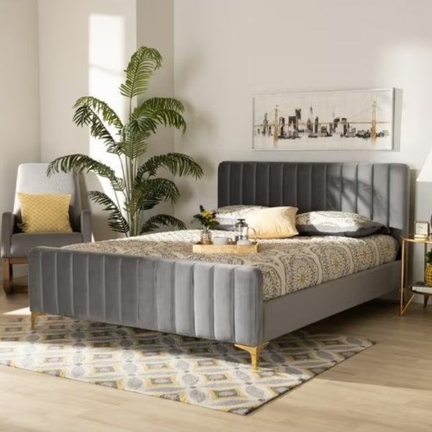 Belisse Upholstered Large Twin Size ( Mattress Size 140 X 190 CM ) Grey Color Bed Size 148 W X 210 L CM (Mattress Sold Separately)