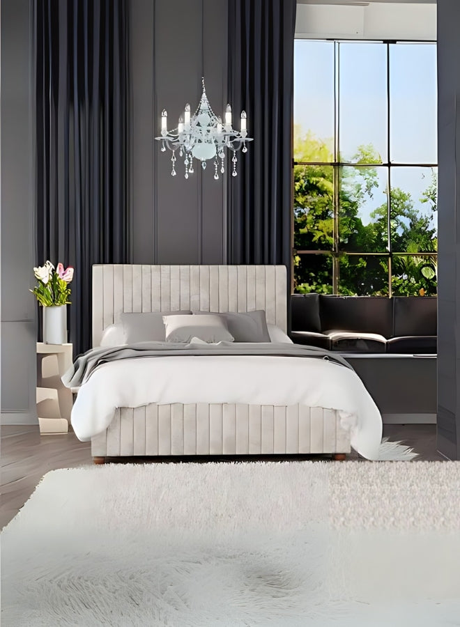 Harmony Haven Upholstered Large Twin Size ( Mattress Size 140 X 190 CM ) Dark Beige Color Bed Size 204 L X  148 W ( Mattress Sold Separately ) Headboard Height 125 CM