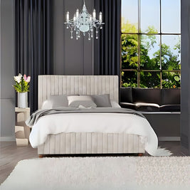 Harmony Haven Upholstered Large Twin Size ( Mattress Size 140 X 190 CM ) Dark Beige Color Bed Size 204 L X  148 W ( Mattress Sold Separately ) Headboard Height 125 CM