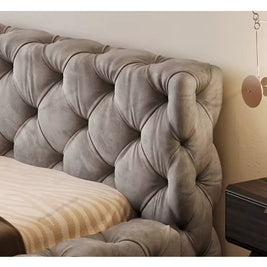 Cloud Cradle Tufted Upholstered Light Brown Chocolate Color Bed