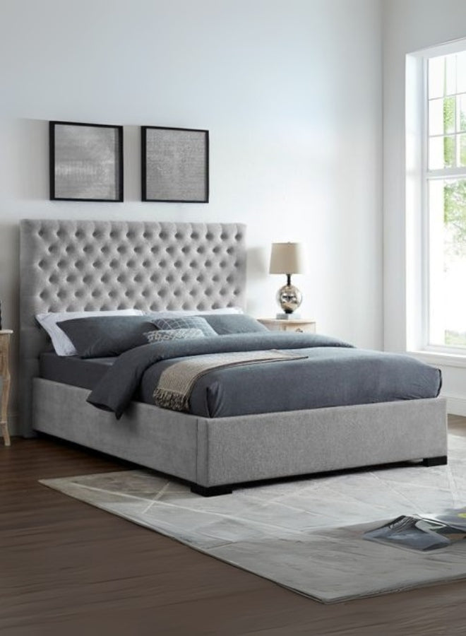 Velvet Light Tufted Upholstered Large Twin Size ( Mattress Size 140 X 190 CM ) Grey Color Bed Size 202 L X  148 W ( Mattress Sold Separately ) Headboard Height 125 CM