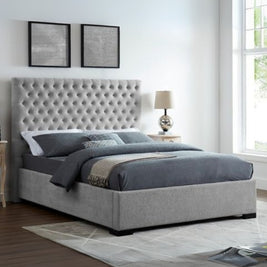 Velvet Light Tufted Upholstered Large Twin Size ( Mattress Size 140 X 190 CM ) Grey Color Bed Size 202 L X  148 W ( Mattress Sold Separately ) Headboard Height 125 CM
