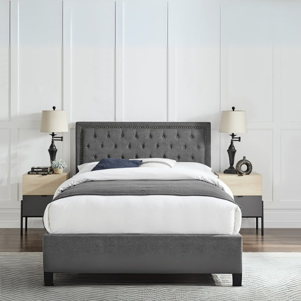 Dreamy Retreat Tufted Upholstered Grey Color Bed