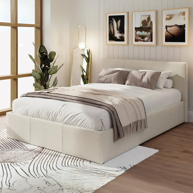 Celora Upholstered Large Twin Size ( Mattress Size 140 X 190 CM ) Beige Color Bed Size 148 W X 207 L CM (Mattress Sold Separately)