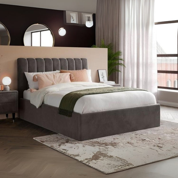 Ember Eclipse Upholstered Large Twin Size ( Mattress Size 140 X 190 CM ) Dark Brown Chocolate Color Bed Size 202 L X  148 W ( Mattress Sold Separately ) Headboard Height 125 CM