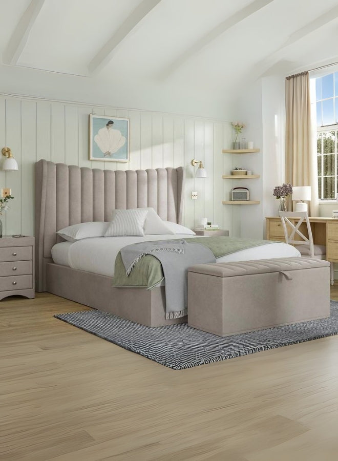 Royal Harmony Upholstered Large Twin Size ( Mattress Size 140 X 190 CM ) Dark Beige Color Bed Size 202 L X  148 W ( Mattress Sold Separately ) Headboard Height 140 CM