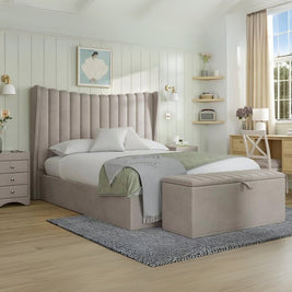 Royal Harmony Upholstered Large Twin Size ( Mattress Size 140 X 190 CM ) Dark Beige Color Bed Size 202 L X  148 W ( Mattress Sold Separately ) Headboard Height 140 CM