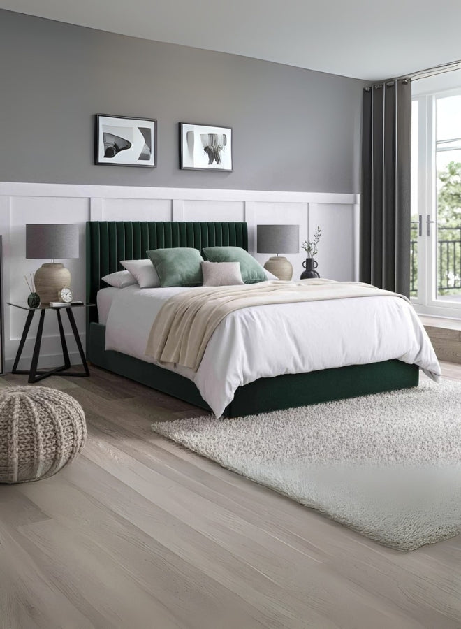 Plush Paradise Upholstered Large Twin Size ( Mattress Size 140 X 200 CM ) Dark Green Color Bed Size 212 L X  148 W ( Mattress Sold Separately ) Headboard Height 125 CM