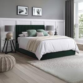 Plush Paradise Upholstered Large Twin Size ( Mattress Size 140 X 200 CM ) Dark Green Color Bed Size 212 L X  148 W ( Mattress Sold Separately ) Headboard Height 125 CM