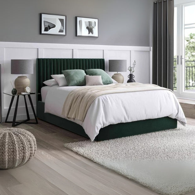 Plush Paradise Upholstered Large Twin Size ( Mattress Size 140 X 200 CM ) Dark Green Color Bed Size 212 L X  148 W ( Mattress Sold Separately ) Headboard Height 125 CM