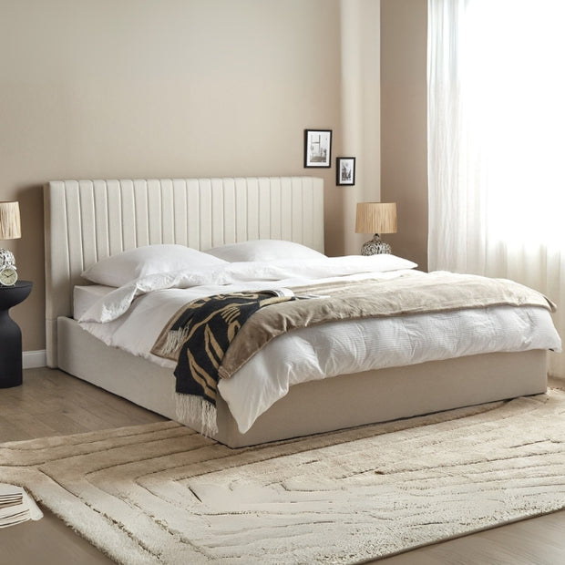 Dream Drape Upholstered Large Twin Size ( Mattress Size 140 X 190 CM ) Dark Beige Color Bed Size 202 L X  148 W ( Mattress Sold Separately ) Headboard Height 120 CM