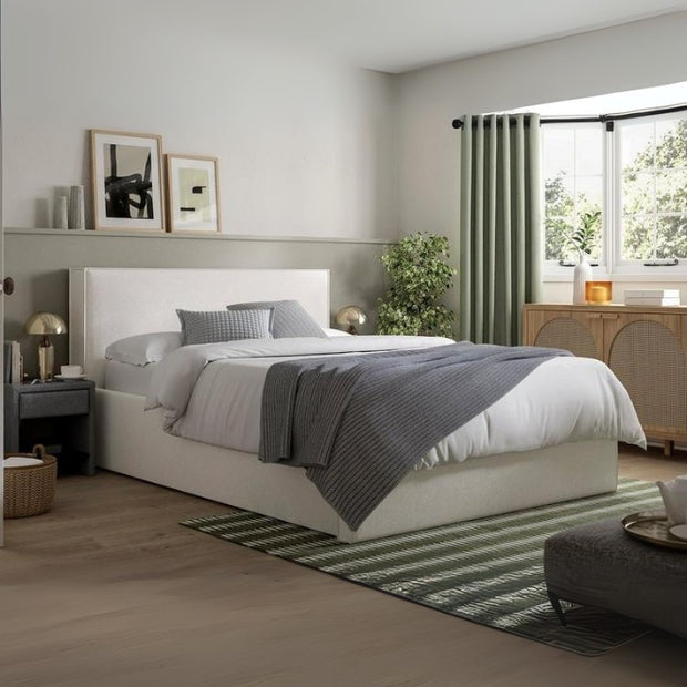 Celestial Comfort Upholstered Large Twin Size ( Mattress Size 140 X 190 CM ) White Color Bed Size 204 L X  148 W ( Mattress Sold Separately ) Headboard Height 120 CM