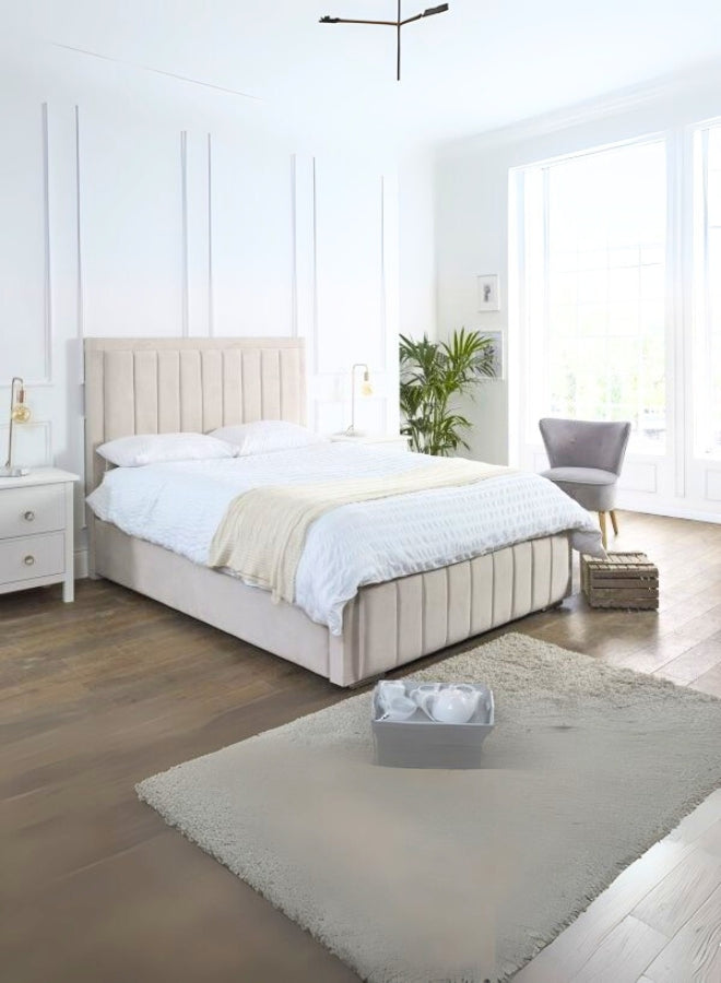 Harmony Dreams Upholstered Large Twin Size ( Mattress Size 140 X 190 CM ) Dark Beige Color Bed Size 204 L X  148 W ( Mattress Sold Separately ) Headboard Height 125 CM