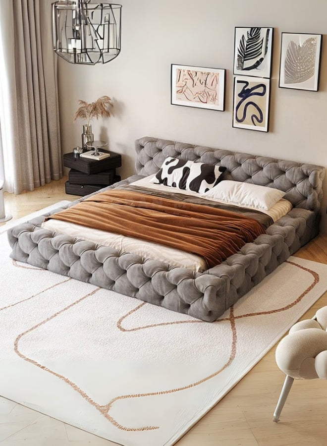 Cloud Cradle Tufted Upholstered King Size ( Mattress Size 180 X 190 CM ) Light Brown Chocolate Color Bed Size 230 L X  220 W ( Mattress Sold Separately ) Headboard Height 110 CM