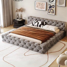 Cloud Cradle Tufted Upholstered King Size ( Mattress Size 180 X 190 CM ) Light Brown Chocolate Color Bed Size 230 L X  220 W ( Mattress Sold Separately ) Headboard Height 110 CM