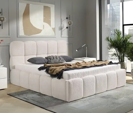 Haven Hideway Upholstered Premium King Size ( Mattress Size 180 X 190 CM ) Off White Color Bed Size 210 L X  200 W ( Mattress Sold Separately ) Headboard Height 125 CM