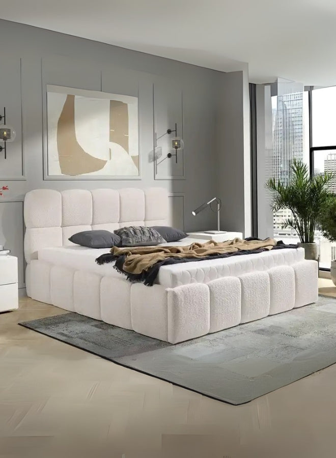 Haven Hideway Upholstered Premium King Size ( Mattress Size 180 X 190 CM ) Off White Color Bed Size 210 L X  200 W ( Mattress Sold Separately ) Headboard Height 125 CM
