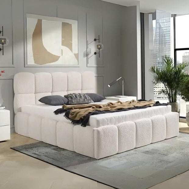 Haven Hideway Upholstered Premium King Size ( Mattress Size 180 X 190 CM ) Off White Color Bed Size 210 L X  200 W ( Mattress Sold Separately ) Headboard Height 125 CM