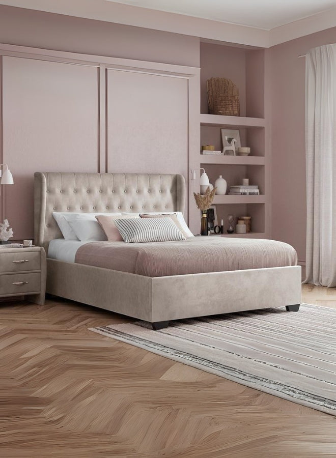 Dusk Duvet Upholstered Large Twin Size ( Mattress Size 140 X 190 CM ) Light Pink Color Bed Size 202 L X  148 W ( Mattress Sold Separately ) Headboard Height 125 CM