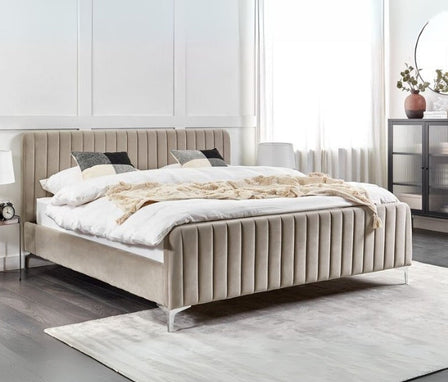 Sleep Haven Upholstered Large Twin Size ( Mattress Size 140 X 190 CM ) Dark Beige Color Bed Size 206 L X  148 W ( Mattress Sold Separately ) Headboard Height 110 CM
