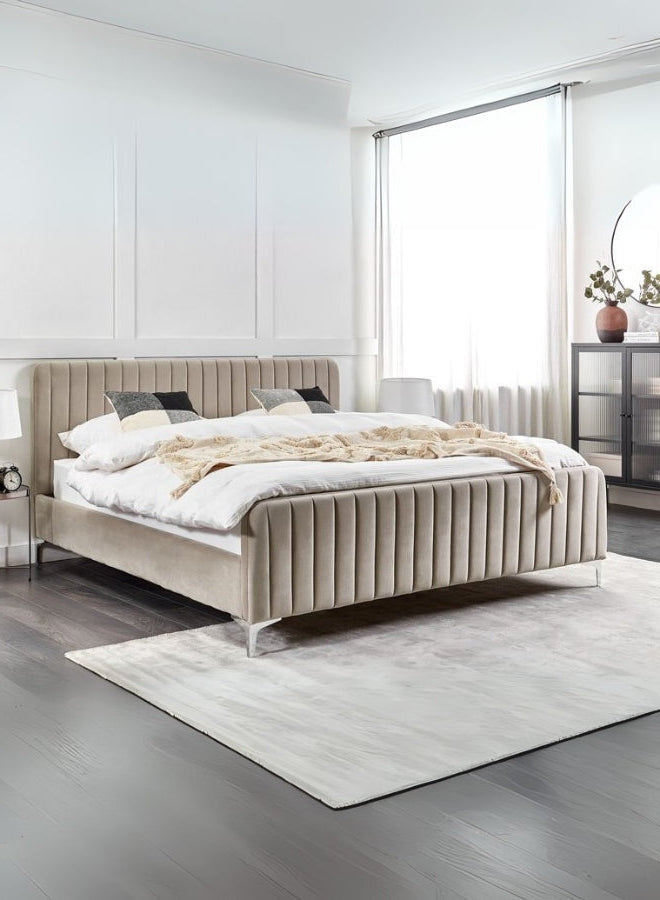 Sleep Haven Upholstered Large Twin Size ( Mattress Size 140 X 190 CM ) Dark Beige Color Bed Size 206 L X  148 W ( Mattress Sold Separately ) Headboard Height 110 CM