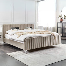 Sleep Haven Upholstered Large Twin Size ( Mattress Size 140 X 190 CM ) Dark Beige Color Bed Size 206 L X  148 W ( Mattress Sold Separately ) Headboard Height 110 CM