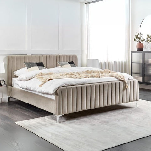 Sleep Haven Upholstered Large Twin Size ( Mattress Size 140 X 190 CM ) Dark Beige Color Bed Size 206 L X  148 W ( Mattress Sold Separately ) Headboard Height 110 CM