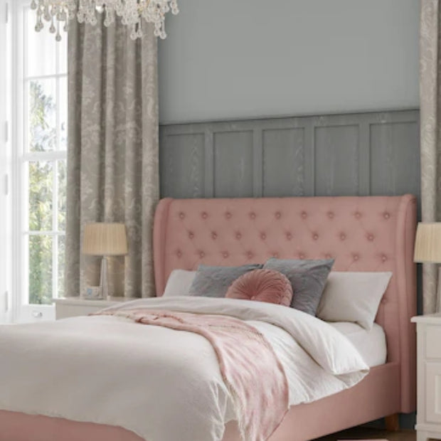 Tranquil Nights Tufted Upholstered Large Twin Size ( Mattress Size 140 X 190 CM ) Pink Color Bed Size 202 L X  148 W ( Mattress Sold Separately ) Headboard Height 125 CM