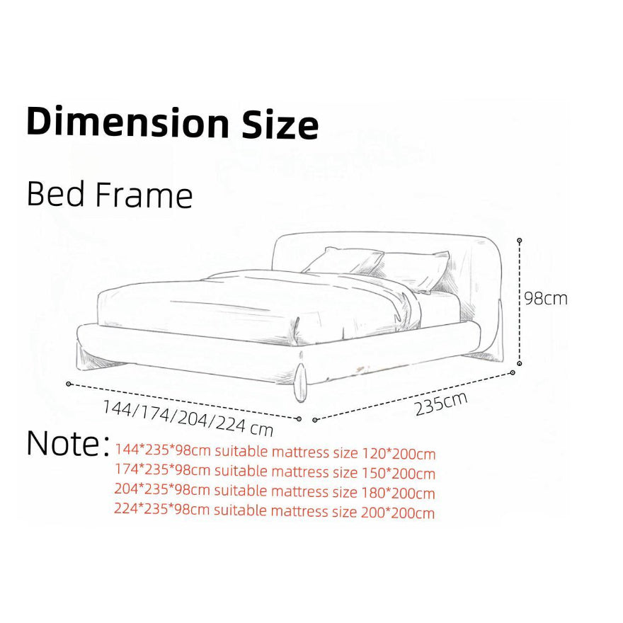 AAF Furniture Sherpa Bed Frame Cream Walnut Legs Low Profile, fabric wooden bed frame, cream sherpa, side view