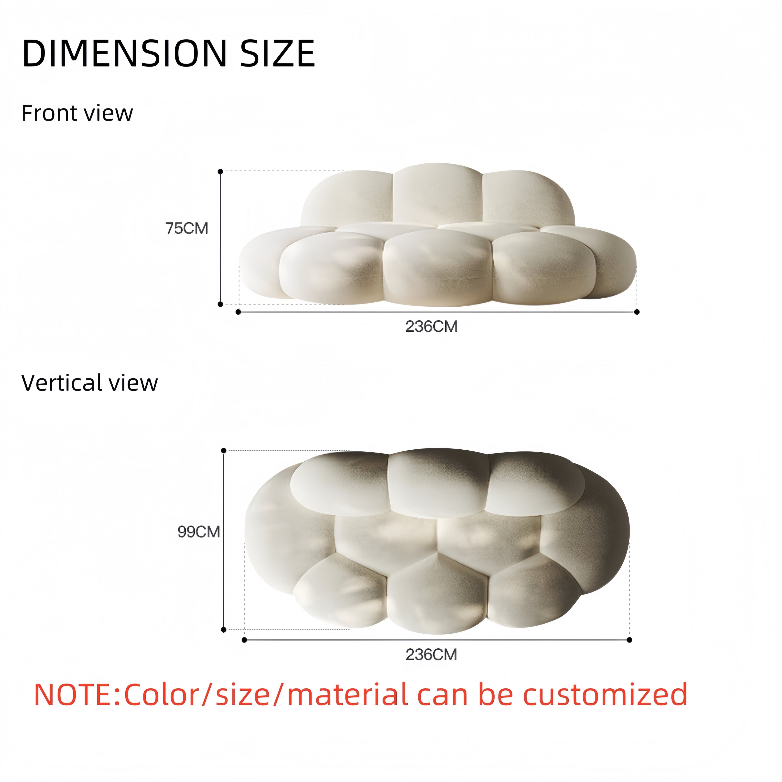 Fleece Three-Seater Sofa 236cm Off-White Beige for Living Room